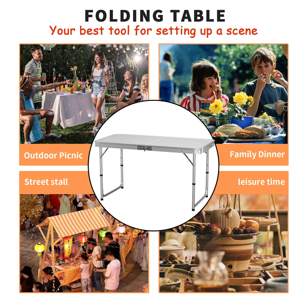 Adjustable Height Folding Table | Aluminium & MDF | 9 Size Options | Indoor & Outdoor