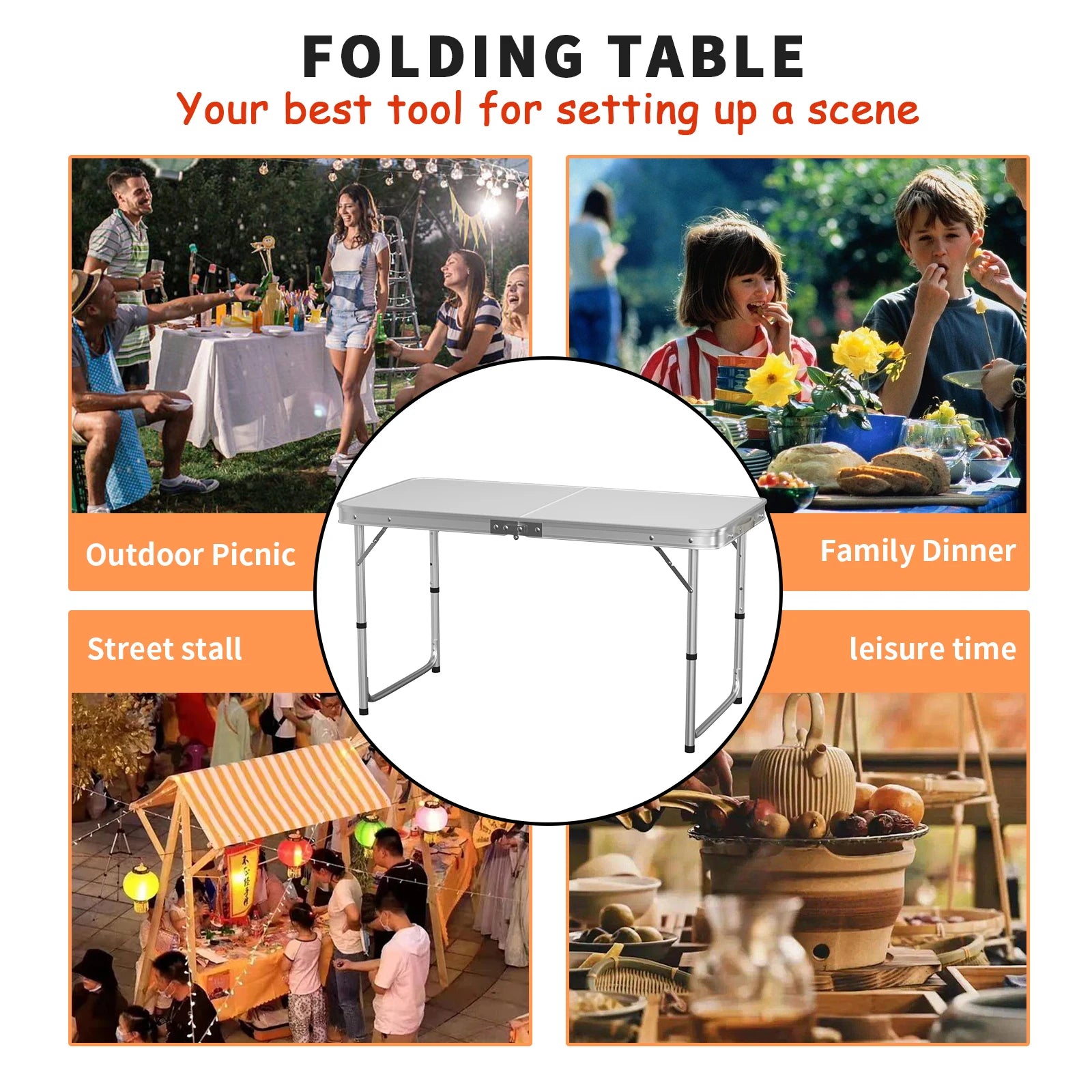 Adjustable Height Folding Table | Aluminium & MDF | 9 Size Options | Indoor & Outdoor