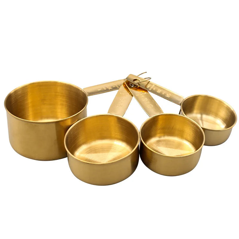 Stainless Steel Measuring Spoon & Cup Set Measuring Cup Set - Gold