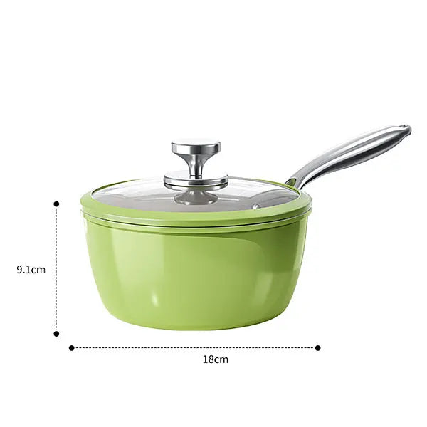 Green Ceramic Non-Stick Saucepan with Glass Lid & Stainless Steel Handle – Compatible with Induction and Gas Stoves, Ideal for Boiling Soup, Making Noodles, and Heating Milk, Available in 18cm/20cm 18cm Green