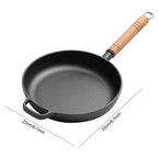 Old-Fashioned Pre-Seasoned Cast Iron Pan With Wooden Handle Flat Bottom Camping Skillet Uncoated Non-Stick For Searing Sauteing Stir-Frying