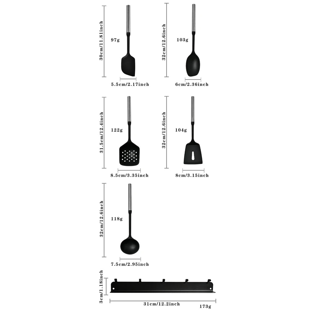 Stainless Steel Handle Silicone Kitchen Utensil Set – Cooking Utensils for Non-Stick Cookware – Spatula, Ladle, Turner & More – Available in Multiple Sets (5 Pieces / 6 Pieces)