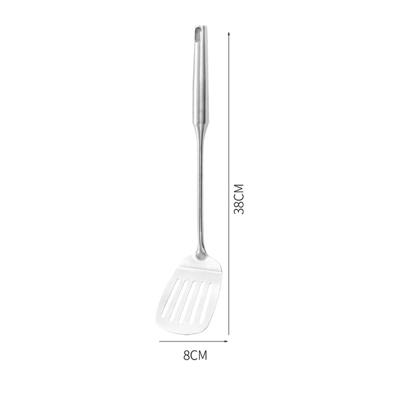 Stainless Steel Kitchen Utensils Set – Long 304 Stainless Steel Cooking Utensil Set, Includes Ladle, Whisk, Tongs, Spatula, Skimmer, Turner, Pasta Server & More, Heat-Resistant & Dishwasher Safe, Available in 3 Sizes