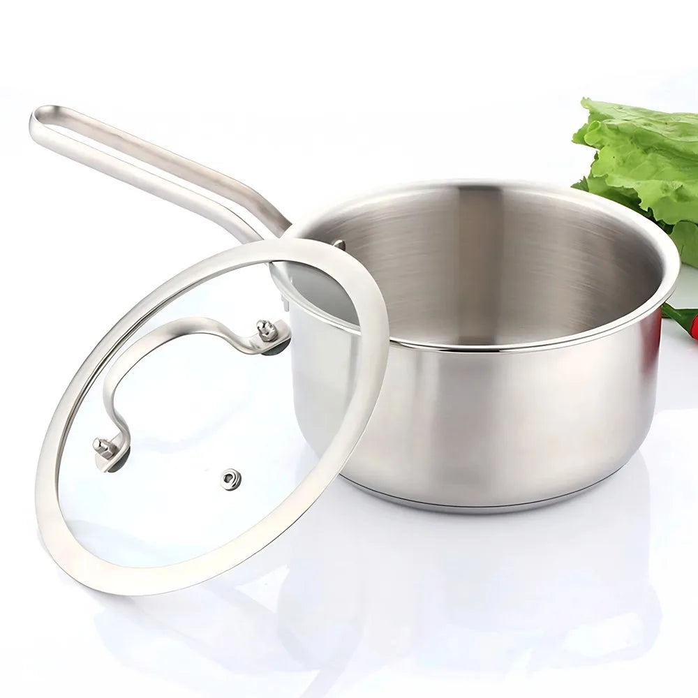 Stainless Steel Saucepan, 16cm/1QT – Induction Compatible with Glass Lid, great for boiling, steaming, and cooking sauces, soups, and small portions.