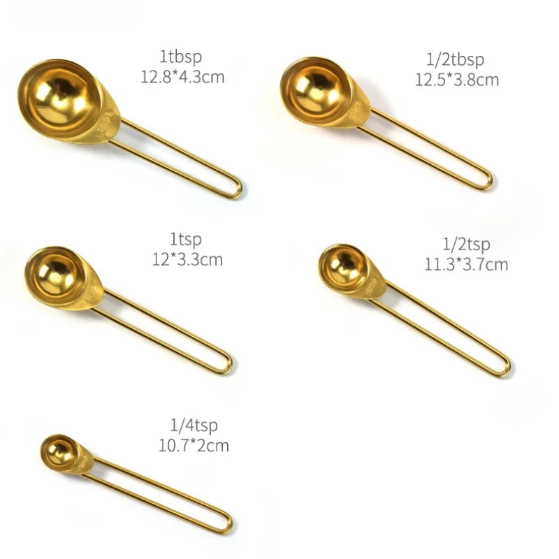 Golden Stainless Steel Measuring Cups & Spoons Set – Stackable Kitchen Baking Tools, Available as 4 Cups, 5 Spoons or 9-Piece Set