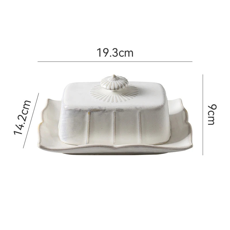 Enamel Butter & Cheese Dish with Lid | Retro Style | 19.3x14.2cm | 3 Colours white 19.3x14.2cm