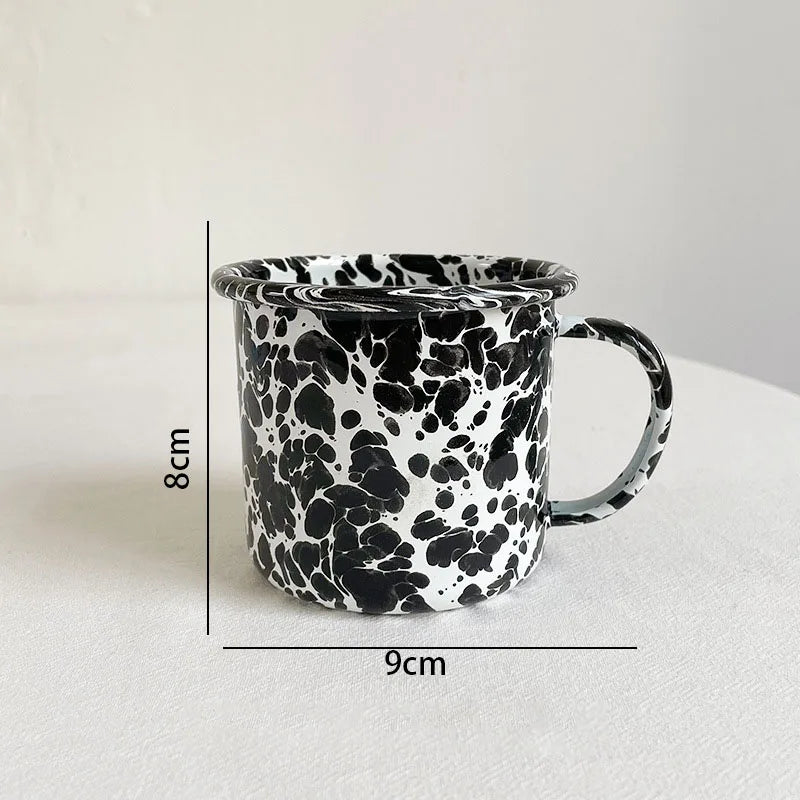 Retro Enamel Dinnerware | Splash Ink Pattern | Plates, Bowls, Cups & Spoons | Assorted Designs C-cup