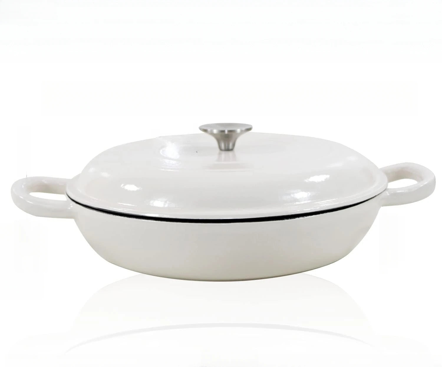 4.5L Cast Iron Dutch Oven Braiser Casserole Pan with Lid & Dual Handles – Designed for Searing, Braising, Roasting, Baking, Stews, Curries, Soups, One-Pot Meals and Everyday Cooking – Compatible with Induction & Gas Stove White