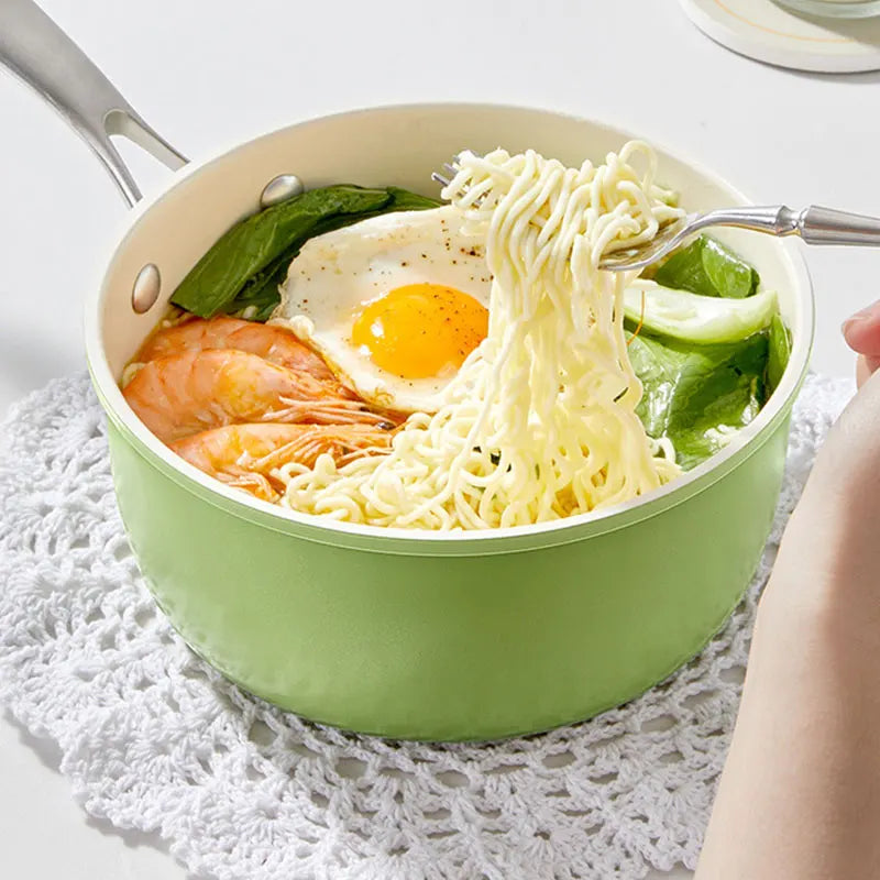 Green Ceramic Non-Stick Saucepan with Glass Lid & Stainless Steel Handle – Compatible with Induction and Gas Stoves, Ideal for Boiling Soup, Making Noodles, and Heating Milk, Available in 18cm/20cm