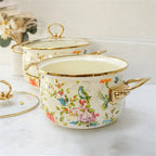 Retro Floral Enamel Soup Pot with Lid | Gas & Induction | 4 Designs | 2L–5.5L