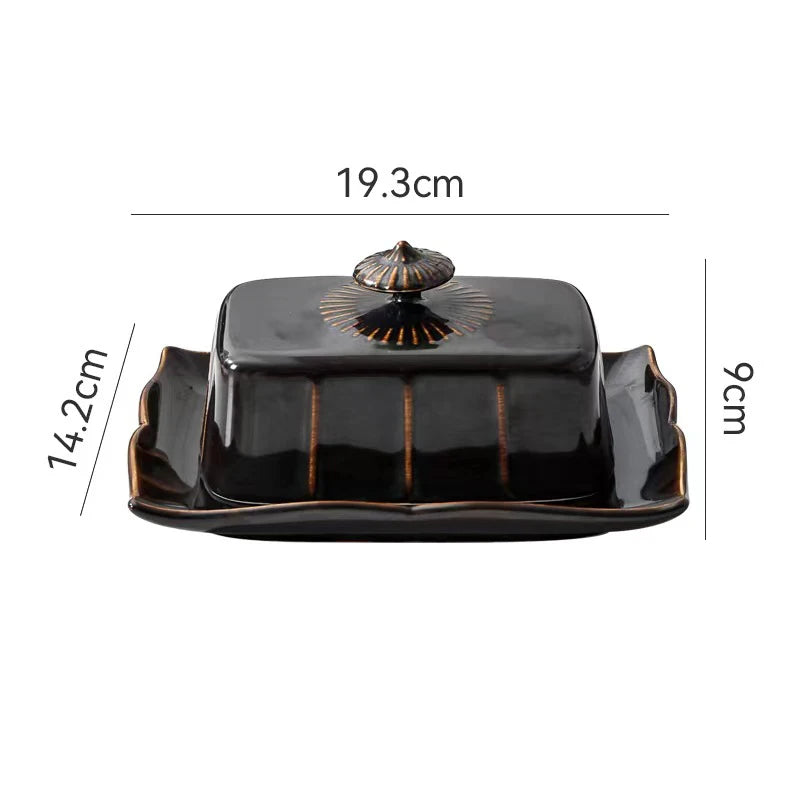 Enamel Butter & Cheese Dish with Lid | Retro Style | 19.3x14.2cm | 3 Colours black 19.3x14.2cm