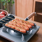 Cast Iron Preseasoned Grilled Sausage Pan With Wooden Handle Nonstick Hot Dog Pan Anti Scald