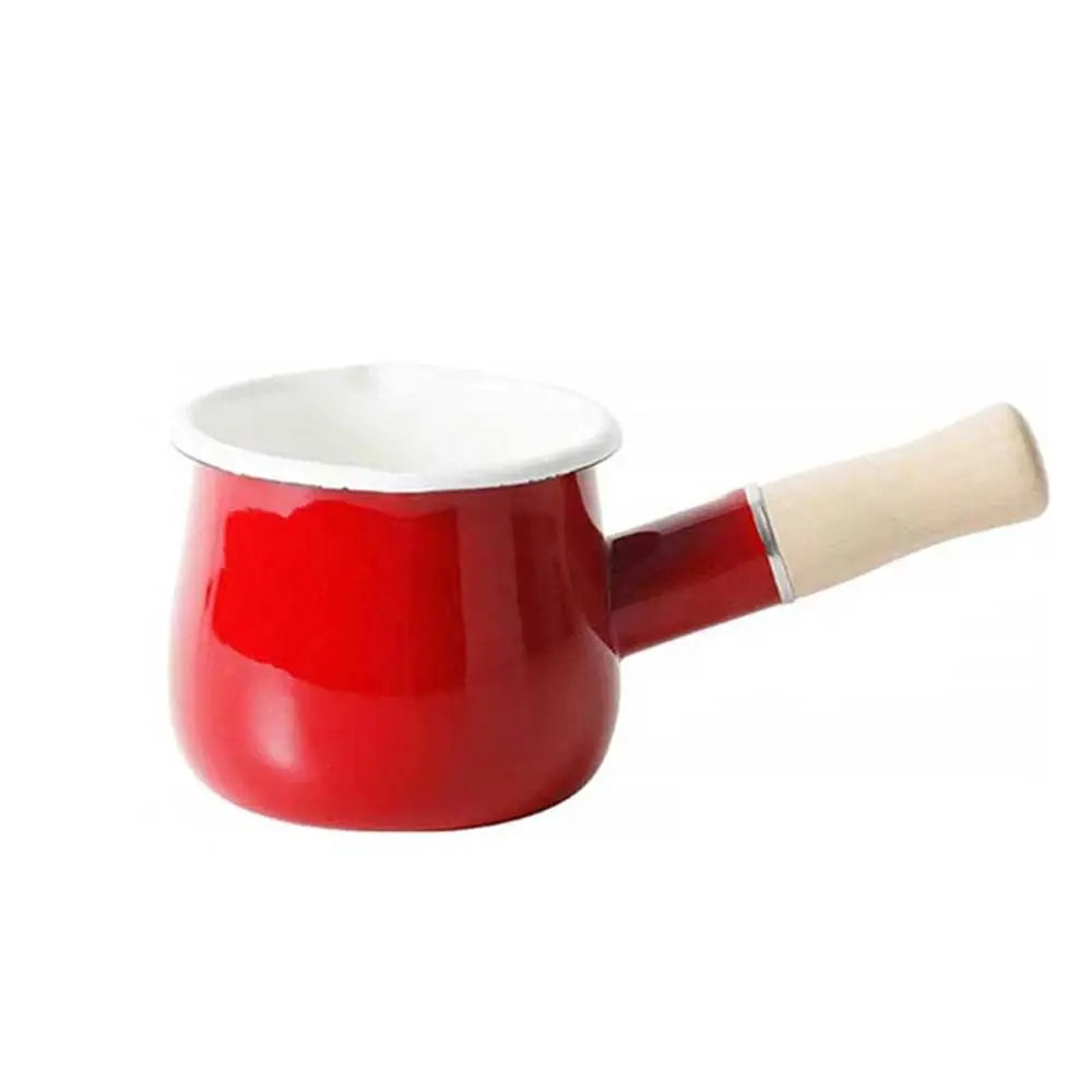 Mini Enamel Milk Pan with Wooden Handle | 500ml | 3 Colours red