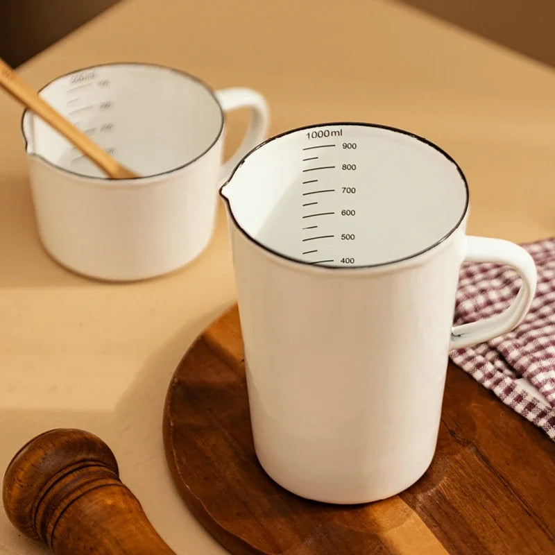 White Enamel Measuring & Milk Cup | Gas & Induction Safe | 500ml & 1000ml