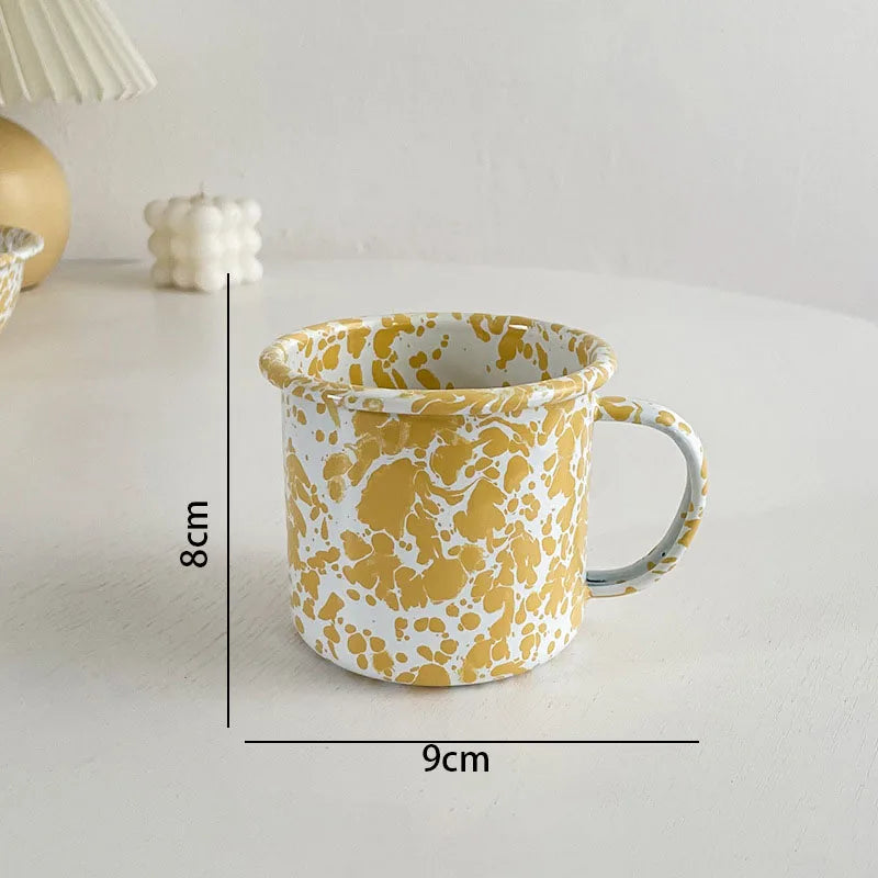 Retro Enamel Dinnerware | Splash Ink Pattern | Plates, Bowls, Cups & Spoons | Assorted Designs B-cup
