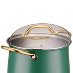 Stainless Steel Soup Pot with Glass Lid & Gold Handles – Thickened Base, Induction Compatible, Great for Soups, Stews, and Everyday Cooking