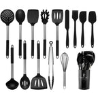 Silicone Kitchen Utensils Set with Stainless Steel Handles – Non-Stick, Heat-Resistant Cooking Utensils for Everyday Cooking & Baking, Available in 4 Colours & Multiple Set Sizes