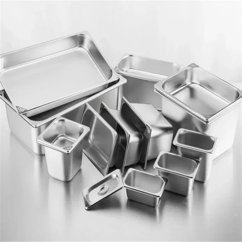 304 Stainless Steel Gastronorm GN Food Pans with Lids – 1/9, 1/6, 1/4, 1/3 & 1/2 Sizes for Buffet, Chafing & Catering