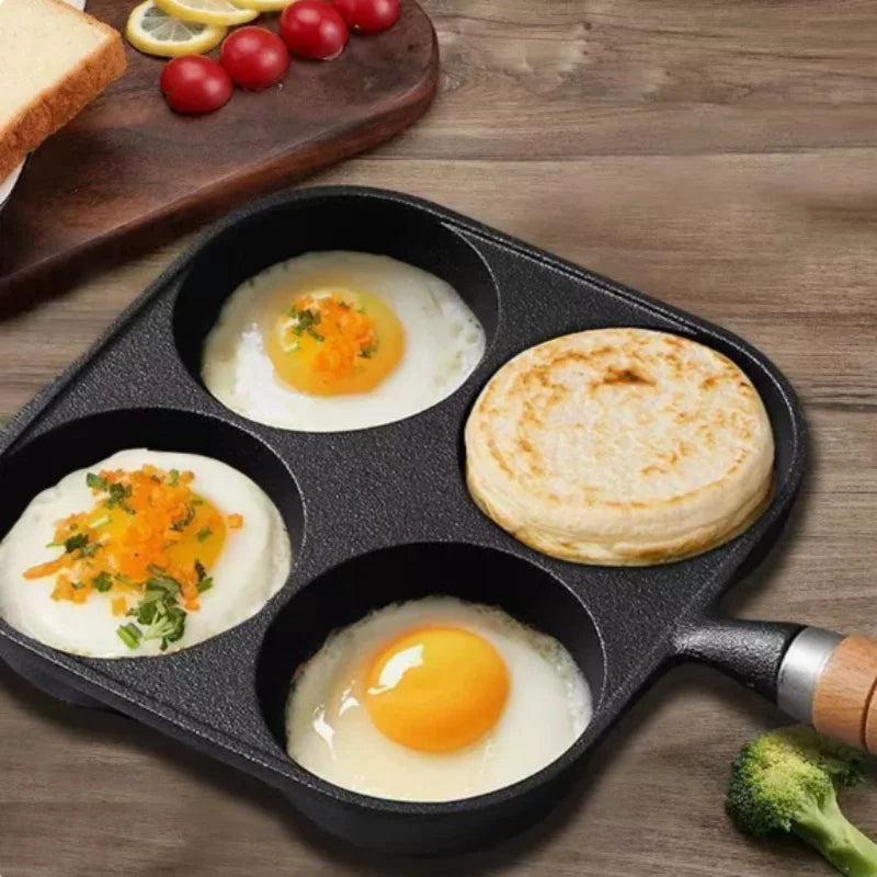 Cast Iron 4-Hole Breakfast Egg Pan – Gas & Induction Compatible | 4 Shape Options