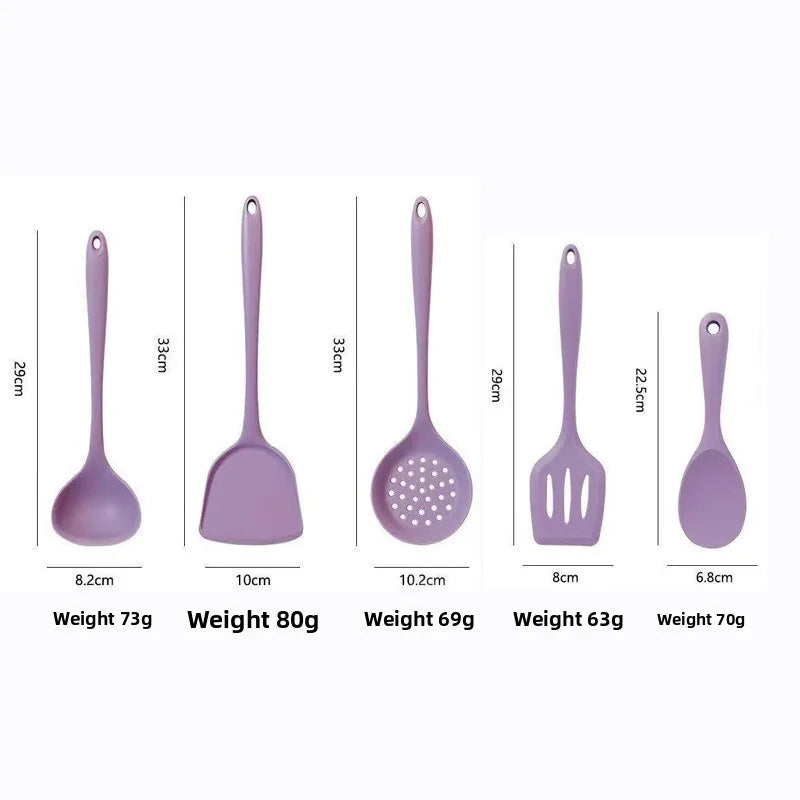 5-Piece Silicone Kitchen Utensil Set – Slotted Turner, Skimmer, Wok Turner, Soup Ladle & Rice Spoon, Non-Scratch, Great for Cooking and Everyday Kitchen Use