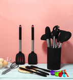 Silicone Kitchen Utensils Set with Stainless Steel Handles – Non-Stick, Heat-Resistant Cooking Utensils for Everyday Cooking & Baking, Available in 4 Colours & Multiple Set Sizes