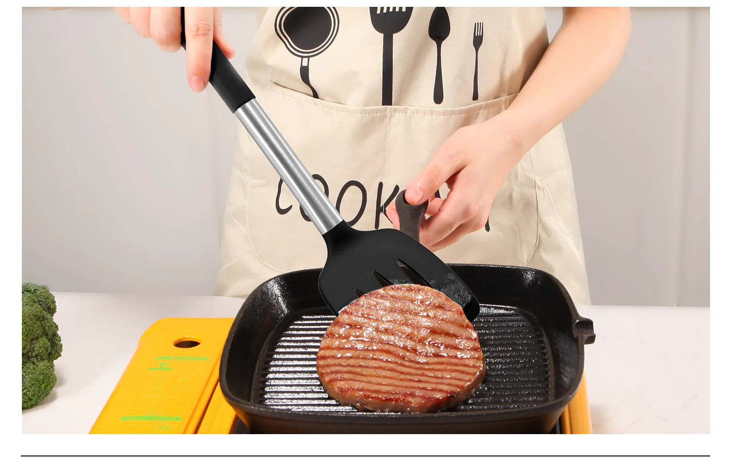 Silicone Kitchen Utensils Set with Stainless Steel Handles – Non-Stick, Heat-Resistant Cooking Utensils for Everyday Cooking & Baking, Available in 4 Colours & Multiple Set Sizes