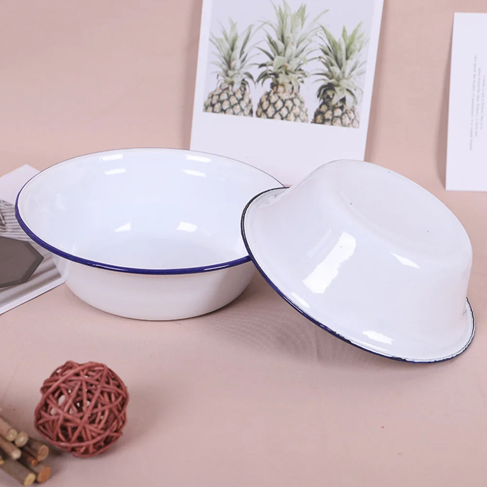 White Enamel Mixing Bowl | Retro Style | 2 Sizes White16.00X16.00X4.5