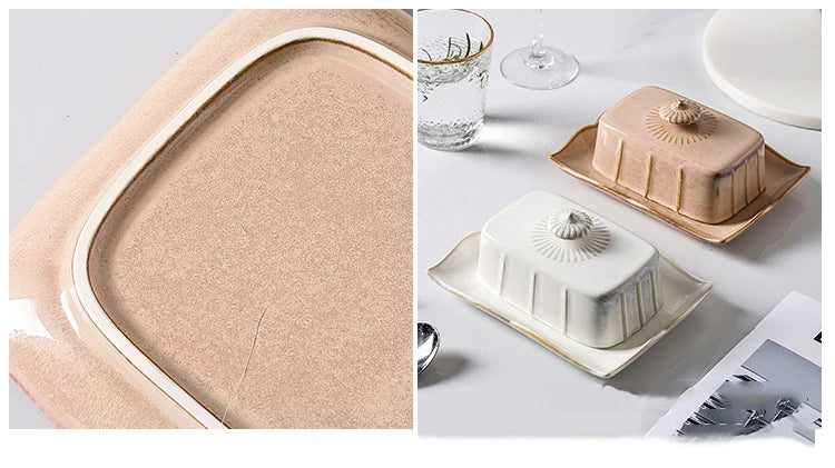 Enamel Butter & Cheese Dish with Lid | Retro Style | 19.3x14.2cm | 3 Colours