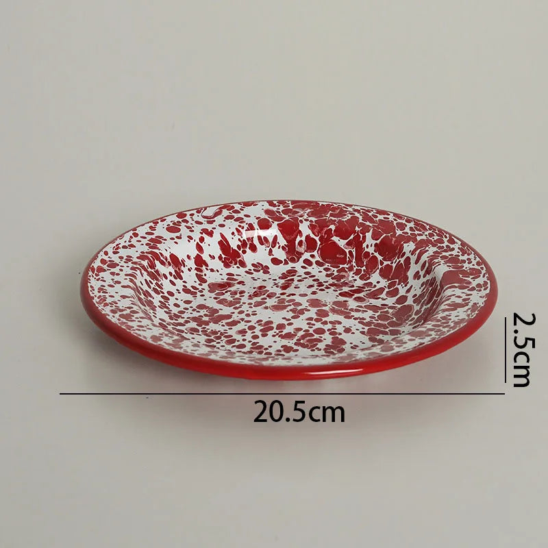 Retro Enamel Dinnerware | Splash Ink Pattern | Plates, Bowls, Cups & Spoons | Assorted Designs E-plate