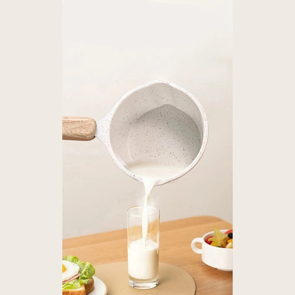 Small Nonstick Saucepan With Wooden Handle For Even Heat Distribution On All Stove Use Cast Aluminum Cookware