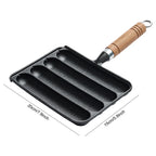 Cast Iron Preseasoned Grilled Sausage Pan With Wooden Handle Nonstick Hot Dog Pan Anti Scald