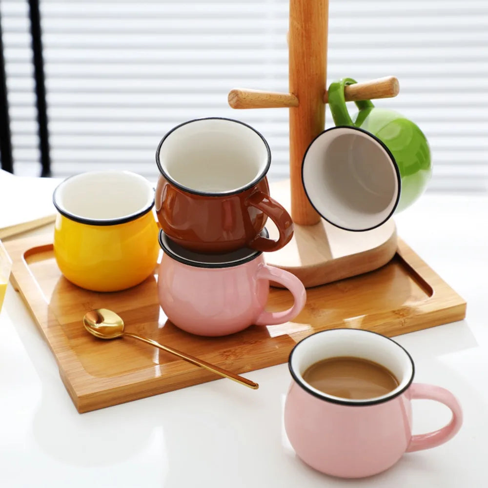 Nordic Ceramic Coffee Mug & Tea Cup – Solid Colour, Vintage Style, Available in 300ml & 400ml, Multiple Colours