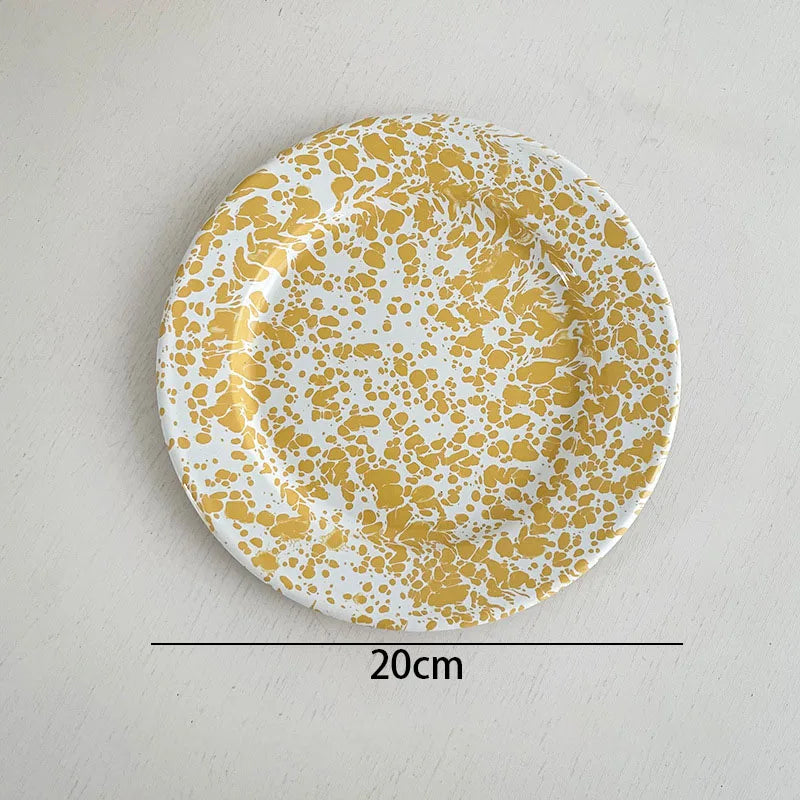Retro Enamel Dinnerware | Splash Ink Pattern | Plates, Bowls, Cups & Spoons | Assorted Designs B-plate
