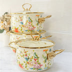 Retro Floral Enamel Soup Pot with Lid | Gas & Induction | 4 Designs | 2L–5.5L