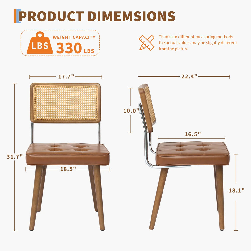 Rattan Back Dining Chair with Velvet Seat | Wooden Legs | 3 Colours