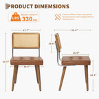 Rattan Back Dining Chair with Velvet Seat | Wooden Legs | 3 Colours