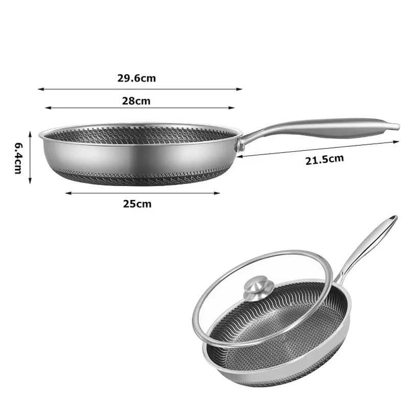 316 Stainless Steel Skillet with Glass Lid 30cm with lid
