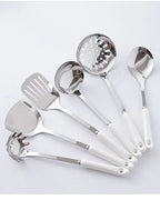 7-Piece Stainless Steel Kitchen Utensil Set with Ceramic Handle – Heat Resistant, Easy to Clean, Great for Cooking, Serving, and Everyday Kitchen Use
