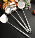 Stainless Steel Kitchen Utensils Set – Includes Slotted Turner, Ladle, Wok Spatula & Skimmer, Heat-Resistant for everyday cooking convenience. 4-Piece set