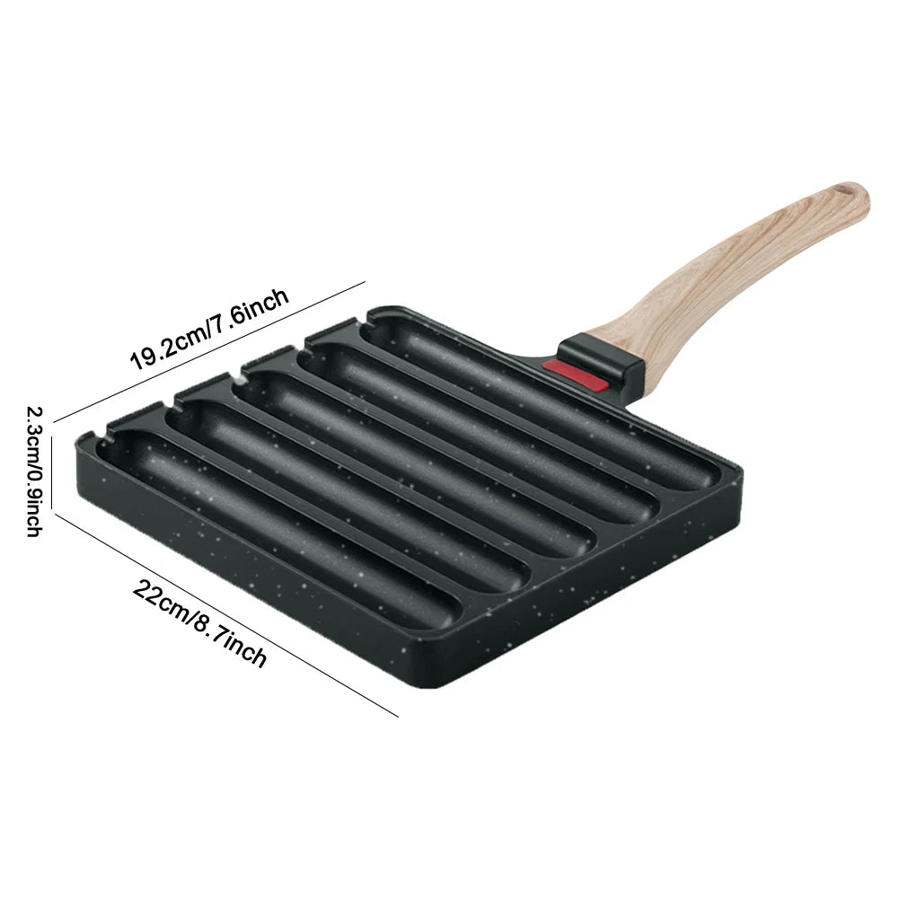 5 Grid Square Grill Cast Iron Pan For Sausage Cooking Pre Seasoned Sausage Fry Pan Outdoor Breakfast Gas And Induction Compatible