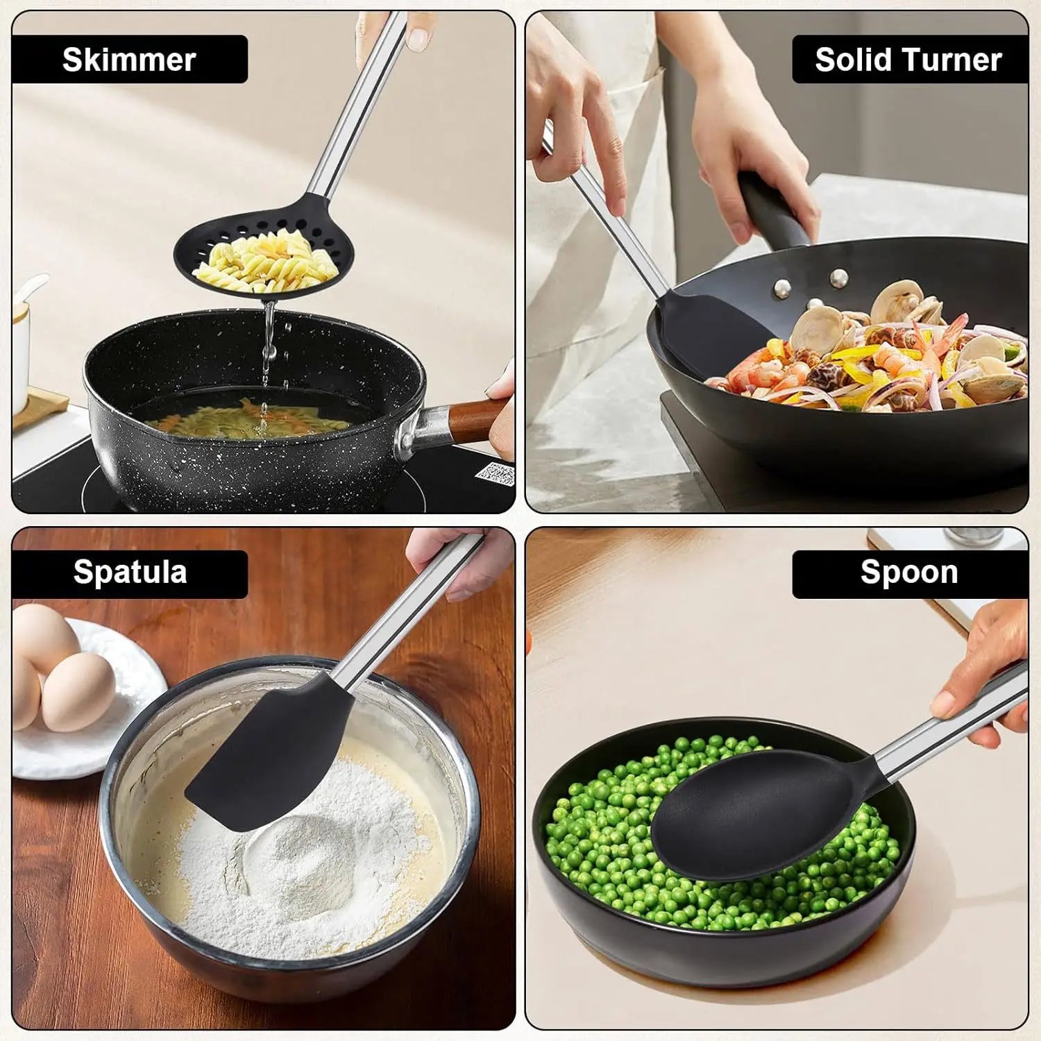 8-Piece Silicone Kitchen Utensils Set – Non-Scratch, Heat Resistant | Spatula, Spoons, Tongs & More