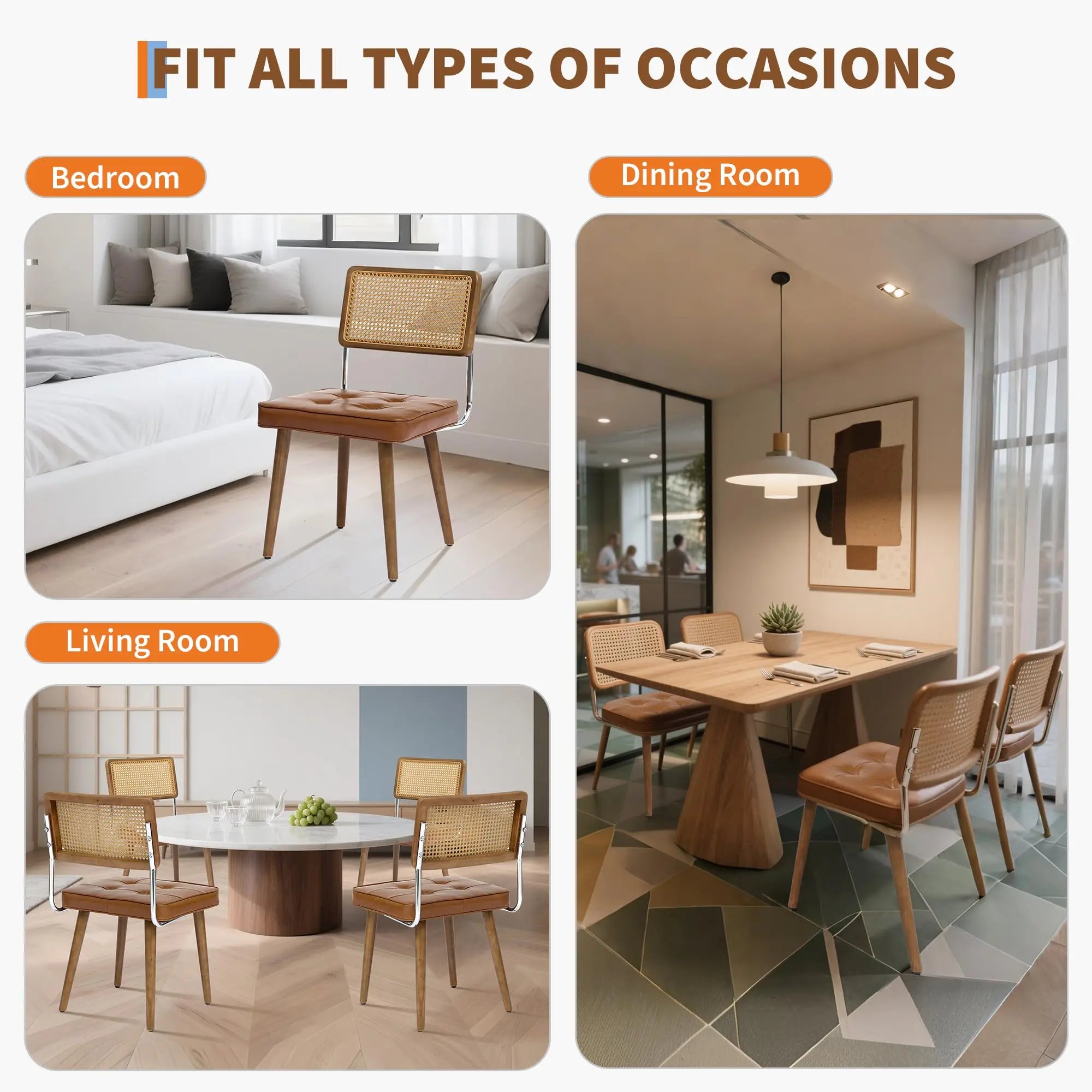 Rattan Back Dining Chair with Velvet Seat | Wooden Legs | 3 Colours