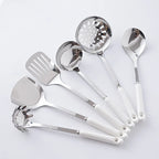 7-Piece Stainless Steel Kitchen Utensil Set with Ceramic Handle – Heat Resistant, Easy to Clean, Great for Cooking, Serving, and Everyday Kitchen Use