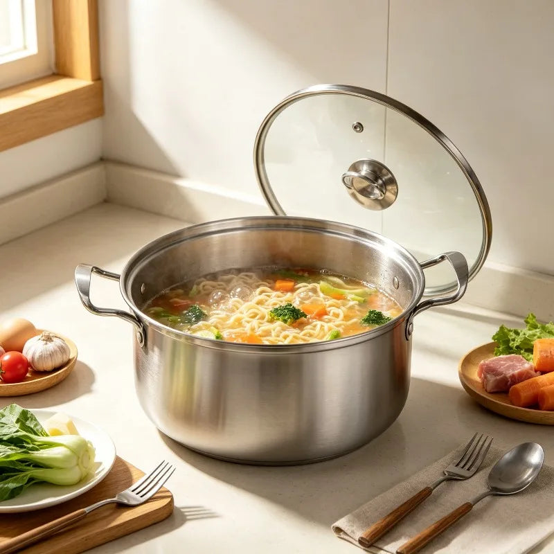 6-Piece Stainless Steel Cookware Set – Nonstick Soup Pots with Lids, 3 Pots & 3 Lids for Everyday Cooking