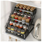 3-Tier Height-Adjustable Pull-Out Kitchen Spice Rack – Countertop Storage Organiser for Spice Bottles, Oils & Jars, Foldable & Rust-Resistant, Available in Black & White