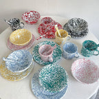 Retro Enamel Dinnerware | Splash Ink Pattern | Plates, Bowls, Cups & Spoons | Assorted Designs