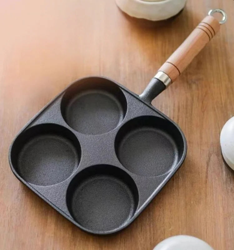 Cast Iron 4-Hole Breakfast Egg Pan – Gas & Induction Compatible | 4 Shape Options