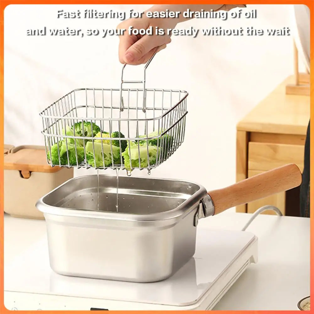 Portable Frying Set Multifunctional Oil Saving Mini Fryer Kit Stainless Steel Pot For Kitchen Fries Chicken