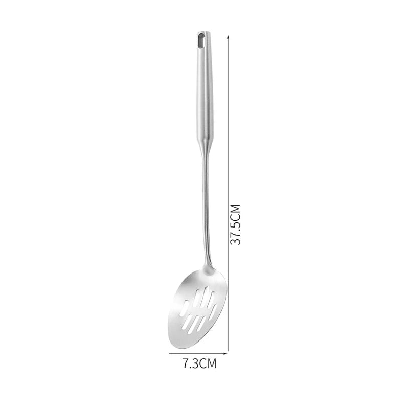 7-Piece Stainless Steel Kitchen Utensils Set – Slotted Turner, Skimmer, Pasta Server, Sauce Spoon,Wok Spatula, Soup Ladle & Holder, Heat-Resistant & Dishwasher Safe