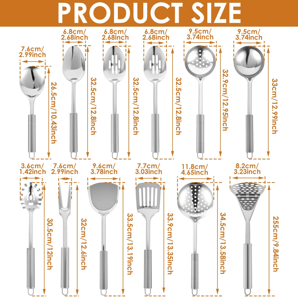 10-Piece Stainless Steel Cooking Utensils Set – Durable and Practical Cooking Utensil Set Featuring a Hanging Loop Design for Easy Storage and Organisation